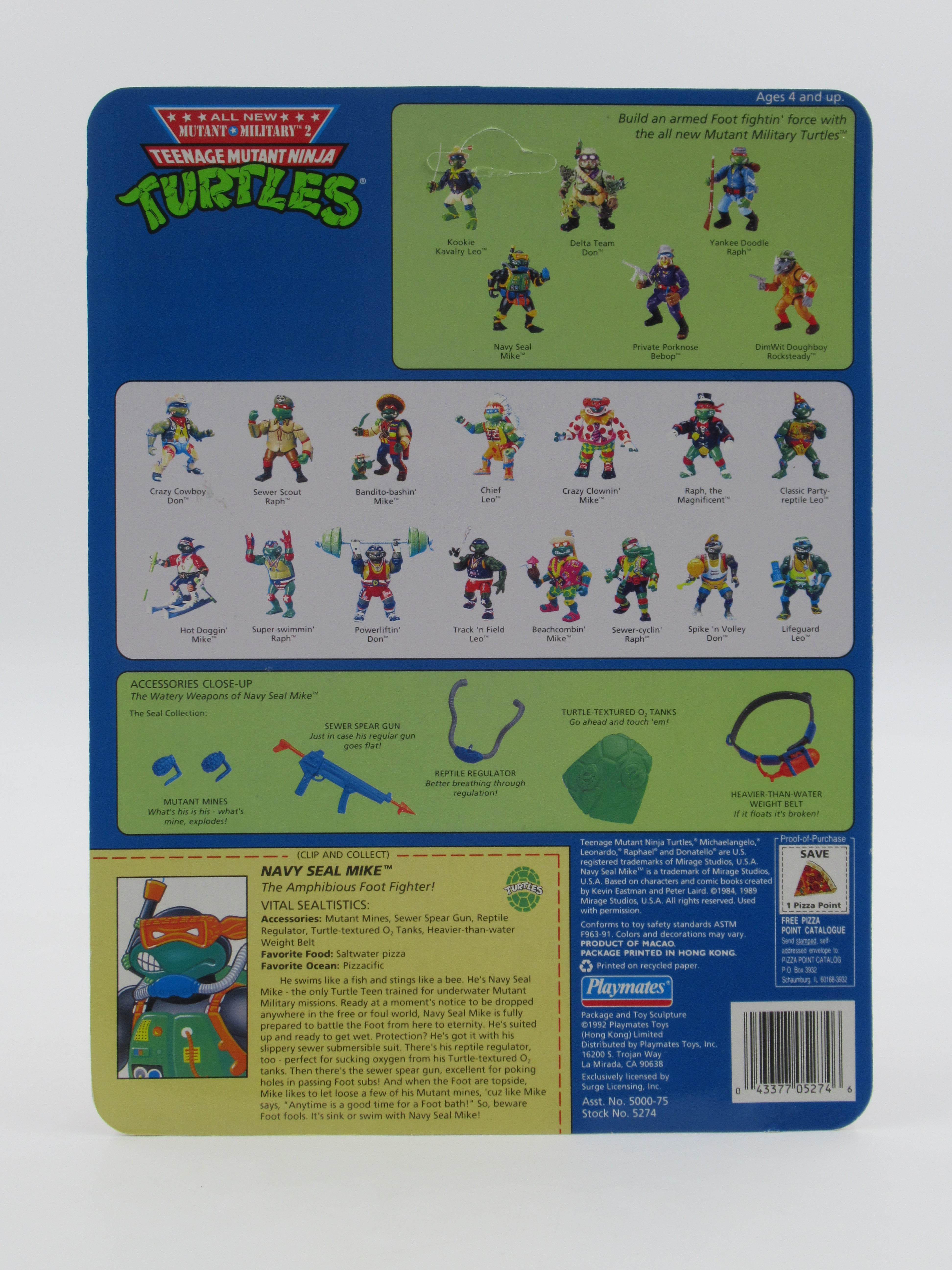 Teenage Mutant Ninja Turtles Navy Seal Mike Mutant Military II 4.5" Figure TMNTs - Playmates (1992)